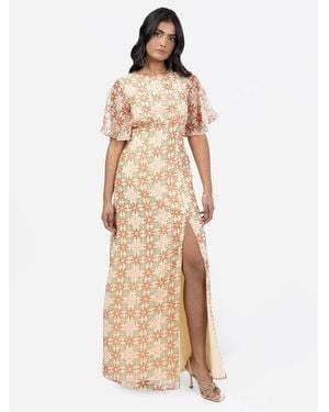 Anaya with love Recycled Floral Open Back Maxi Dress With Split - Natural