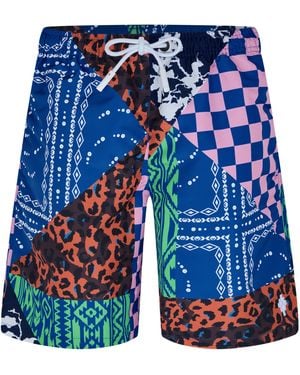 Marcelo Burlon Patchwork Print Swim Shorts - Blue