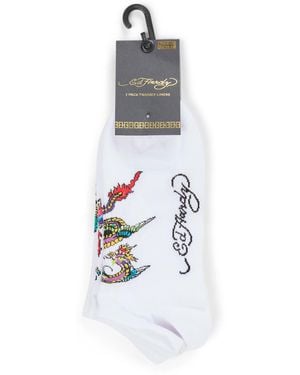 Ed Hardy 3 Pack Trainer Liner Socks - White