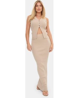 I Saw It First Knitted Top And Maxi Skirt Set - Natural