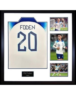 The Fan Cave Phil Foden Signed England Shirt Elite Frame - Blue