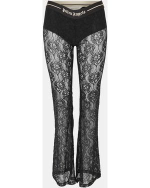 Palm Angels Lace Logo High-Rise Flared Trousers - Black