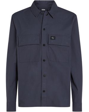 Calvin Klein Cargo Cotton Long Sleeve Relaxed Fit Overshirt - Blue