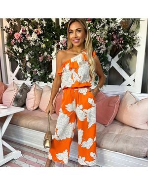 AX Paris Blood Floral Print One Shoulder Jumpsuit - Orange