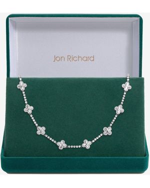 Jon Richard Rhodium Plated Station Clover Necklace - Green
