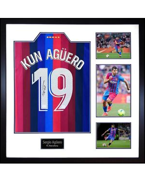 The Fan Cave Sergio Aguero Signed Barcelona Shirt Elite Frame - Blue