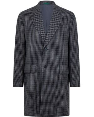 Lacoste Lapel Check Pattern Long Sleeve Knee Length Trench Coat - Blue