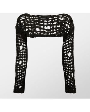 Missy Empire Distressed Knit Long Sleeve Extreme Crop Top - Black