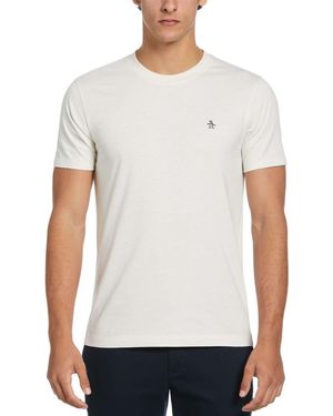 Original Penguin Pin Point Embroidered Pete T-shirt In Birch Jasper Heather - White