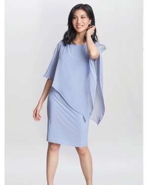 Gina Bacconi Zenna Beaded Shoulder Chiffon Shift Dress - Blue