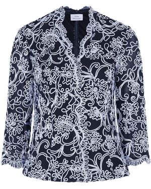 Gina Bacconi Lanette Embroidered Blouse With Scallops - Blue