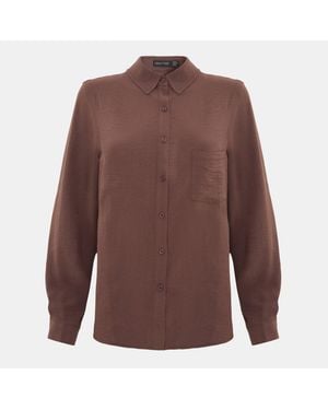I Saw It First Soft Crepe Long Sleeve Shirt - Brown