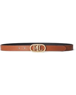 Ralph Lauren Oval-Logo Reversible Leather Skinny Belt - Multicolour