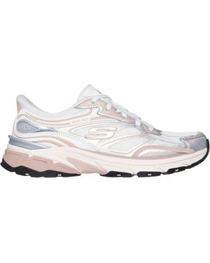 Skechers Metallic Overlay Mesh Lace-Up Slip- Runners - White