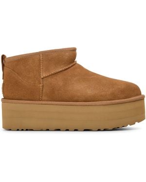 UGG Ultra Mini Platform Sheepskin Snug Boots - Brown