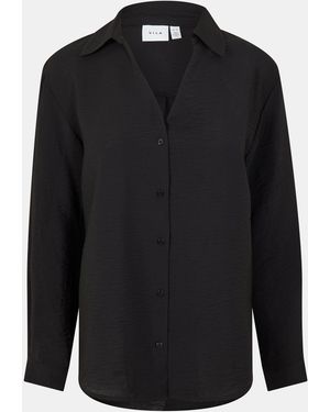 Vila Vdmra V-Neck Long-Sleeve Blouse - Black