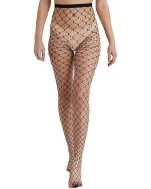 Playful Promises Bettie Page Fence Net Tights - Natural