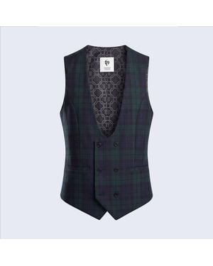 Twisted Tailor Ginger Slim Fit Tartan Waistcoat - Blue