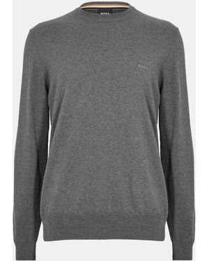 BOSS Pascas Cotton Long Sleeve Crew Neck Jumper - Grey