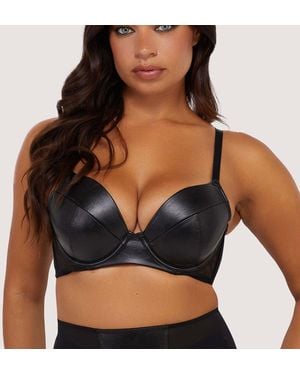 Playful Promises Iris Leatherette Padded Plunge Bra - Black