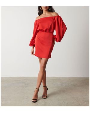 Pretty Lavish P Fern Off-Shoulder Bardot Mini Dress - Red