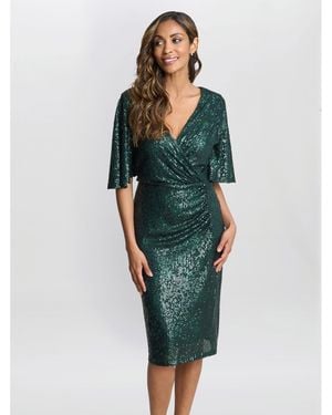 Gina Bacconi Jen Sequin Wrap-Look Dress - Green
