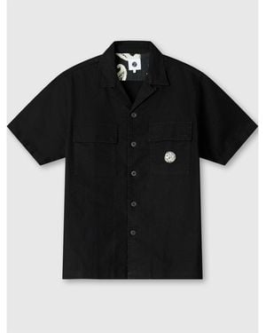Pretty Green Stamford Cuban Collar Short-Sleeve Plain Shirt - Black