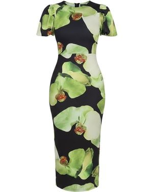 AX Paris And Floral Print Puff Sleeve Midi Dress - Green