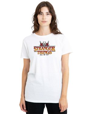 Stranger Things Flame Logo Ladies T Shirt - White