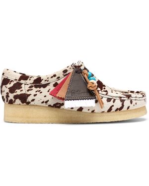 Clarks Wallabee Leather Cow Print Shoe - Brown