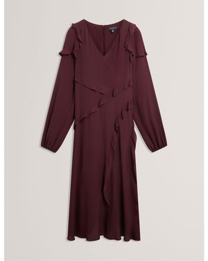 Ted Baker Long-Sleeve Midi Tea Dress - Purple
