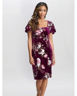 Gina Bacconi Paulina Foil Printed Velvet Dress - Red