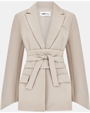 Odd Muse Belted Long Sleeve Blazer - Natural