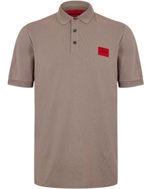 HUGO Deruso Short Sleeve Polo Shirt With Logo Detail And Ribbed Collar - Brown