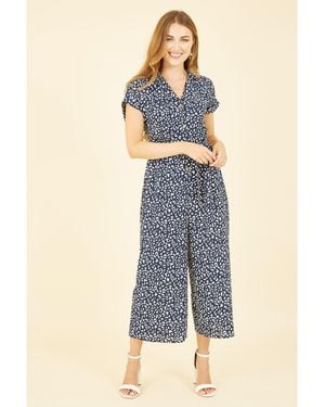 Yumi' Animal Print Culotte Jumpsuit - Blue