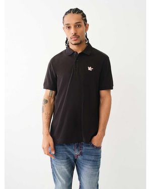 TRUE RELIGION Patched Logo Short Sleeve Polo Shirt - Black