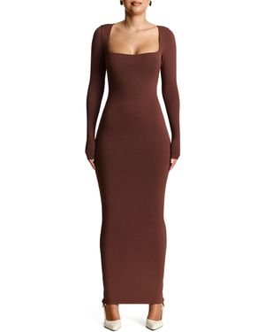 knit off-shoulder sweater maxi dress- naked wardrobe Stylish Knit Off-Shoulder Sweater Maxi Dress