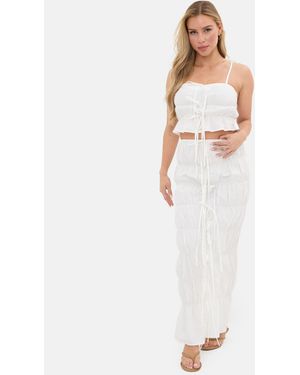I Saw It First Ruched Poplin Maxi Skirt - White