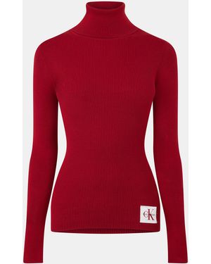 Calvin Klein Roll Neck Knitted Top - Red