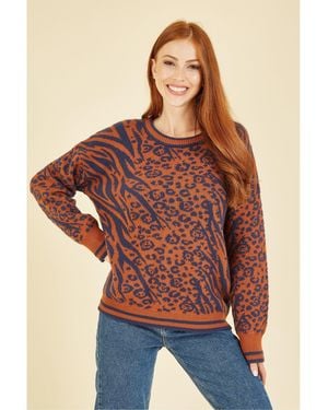 Yumi' Animal And Zebra Print Jumper - Red