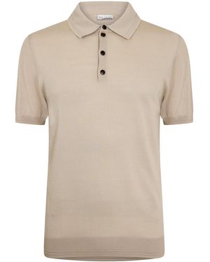Pal Zileri Button Knit Short Sleeve Polo Shirt - Natural