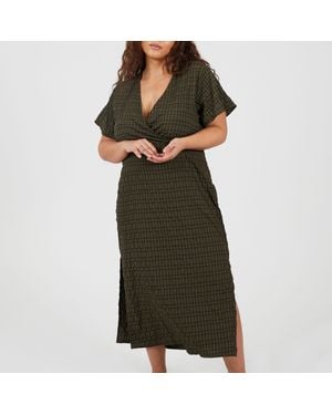 Brave Soul Bs Plus Size Midi Dress With Tie Detail - Green