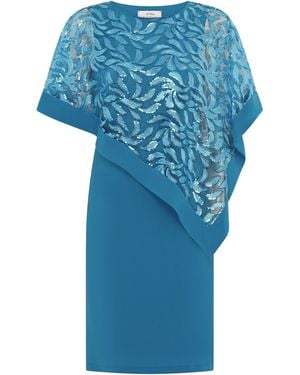Gina Bacconi Darlene Embroidered Cape Dress - Blue