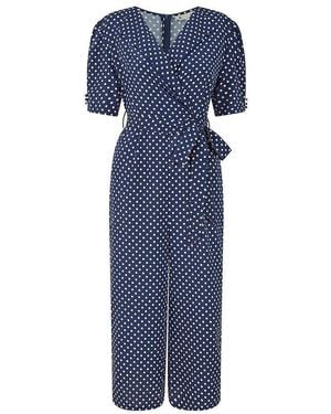 Yumi' Spot Print Retro Culotte Jumpsuit - Blue