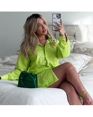 I Saw It First Sequin Oversized Shirt Dress - Green