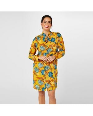 Biba Tie Neck Midi Dress - Yellow