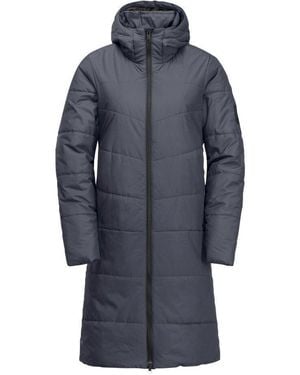 Jack Wolfskin Deutzer Water And Wind Resistant Knee Length Hooded Insulated Puffer Jacket - Blue