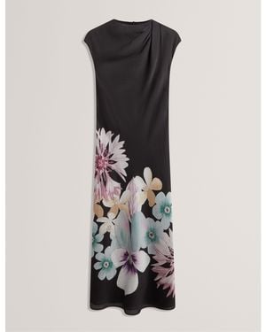 Ted Baker Drape Midi Slinky Dress - Black