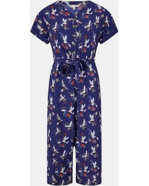 Yumi' Crane Print Culotte Jumpsuit - Blue