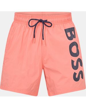 BOSS Octopus Swim Shorts With Bold Branding - Orange